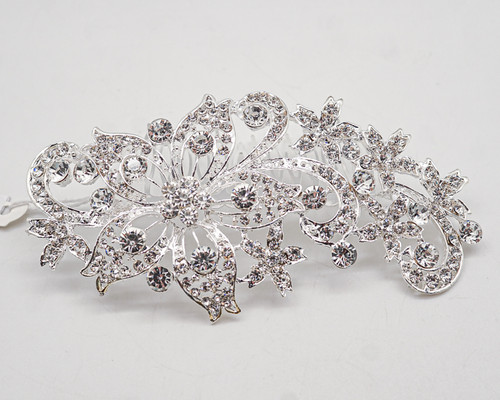 2 1/2" x 5" Silver Headpiece with Clear Rhinestones