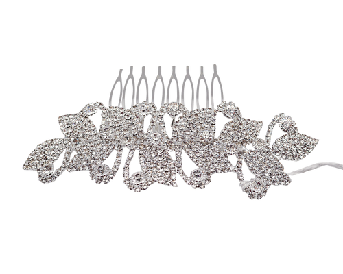 1 1/4" x 4 1/8" Silver Headpiece with Clear Rhinestones