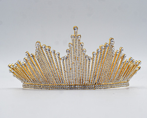 2 3/4" Gold Tiara with Clear Rhinestones