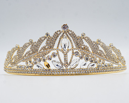 2" Gold Tiara with Clear Rhinestones and Gem Stones