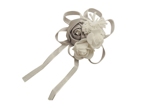 2 3/4" Silver Satin Rose Flower Pin Boutonniere  - Pack of 12 Pin Corsages