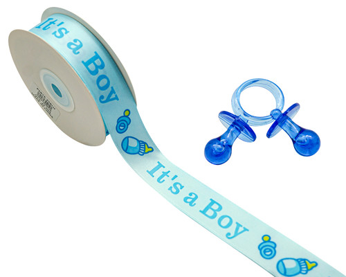 7/8"x 25 yards It's a Boy Baby Shower Single Face Satin Gift Ribbon - Pack of 5 Rolls