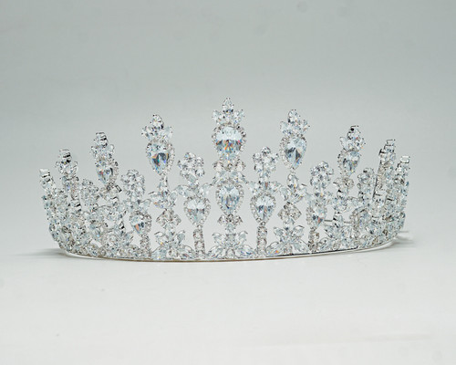 2 1/2" Silver Tiara with Clear Rhinestones and Gem Stones