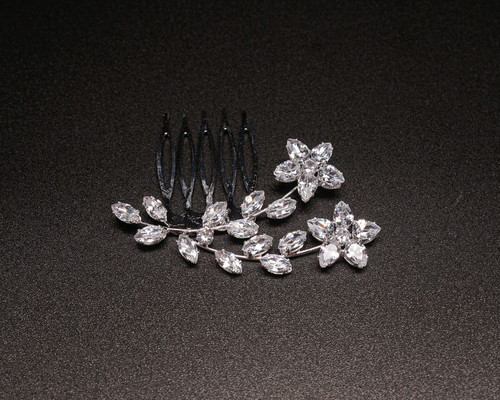 2 3/8"x 1 3/8" Silver Headpiece with Clear Gem Stones