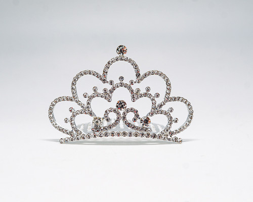 2 1/4"x 1 3/8" Silver Mini Tiara Headpiece with Clear Rhinestones - Pack of 12