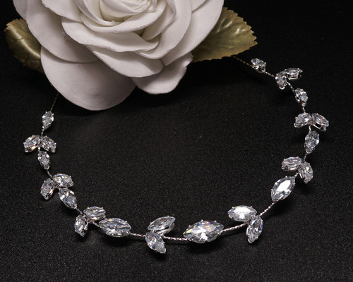 10 3/4"x 1/2" Silver Headband with Clear Gem Stones