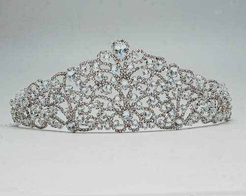 2 1/4" Silver Tiara with Clear Rhinestones and Gem Stones (TX032)