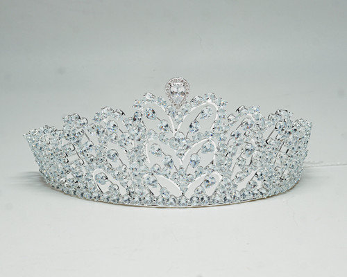 2 1/2" Silver Tiara with Clear Rhinestones and Gem Stones (TKE004)