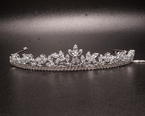 1 1/4" Silver Tiara with Clear Rhinestones and Gem Stones (TT105)