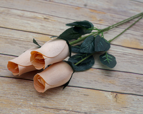 17" Blush Wooden Roses - Pack of 6