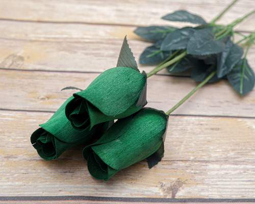 17" Green Wooden Roses - Pack of 6