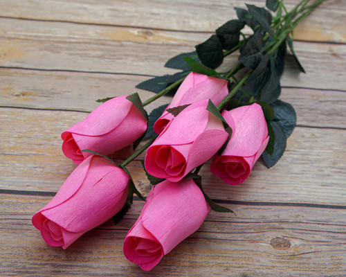 17" Pink Wooden Roses - Pack of 6