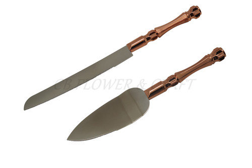 Silver Cake Knife and Server Sets with Rose Gold Handle 