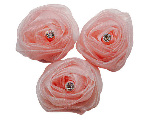 2" Blush Rolled Organza Flowers with Clear Rhinestone - Pack of 120