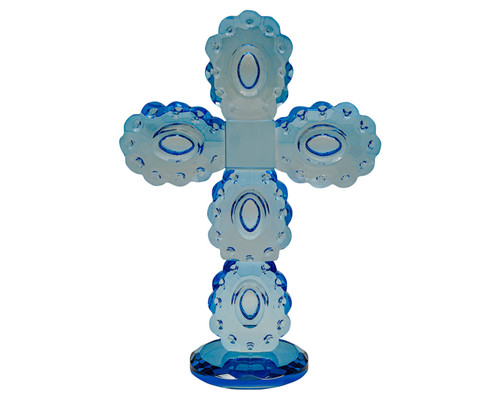 9" x 6 1/4" Blue Crystal Cut Standing Cross Ornament Decoration