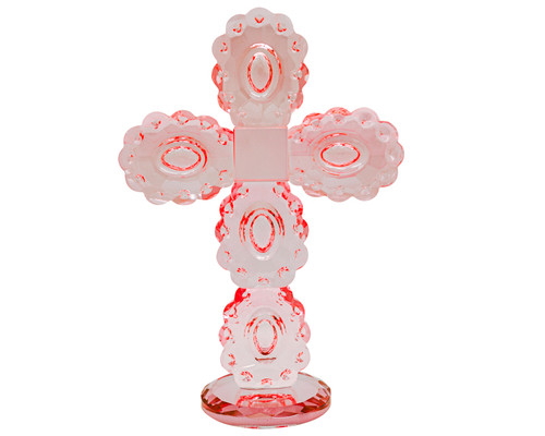 9" x 6 1/4" Pink Crystal Cut Standing Cross Ornament Decoration