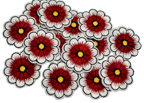 1 1/2" Burgundy Daisy Flower Embroidery Iron On Heat Transfer Patch - Pack of 72