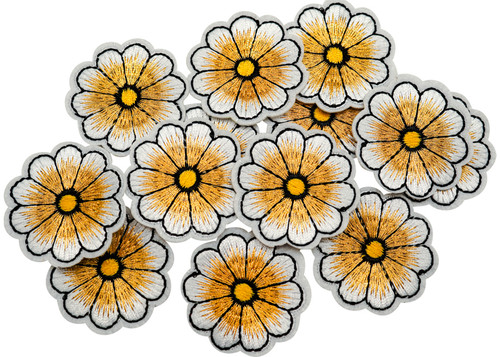 1 1/2" Gold Daisy Flower Embroidery Iron On Heat Transfer Patch - Pack of 72