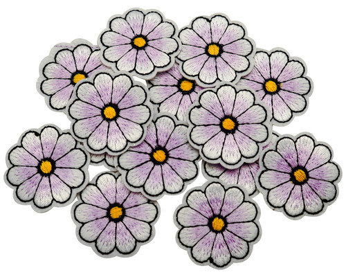 1 1/2" Lavender Daisy Flower Embroidery Iron On Heat Transfer Patch - Pack of 72