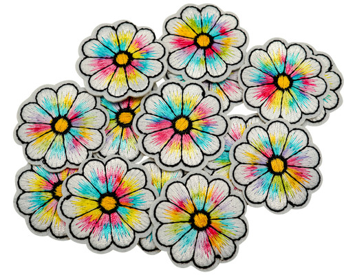 1 1/2" Rainbow Colored Daisy Flower Embroidery Iron On Heat Transfer Patch - Pack of 72