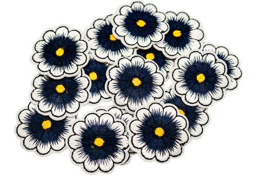 1 1/2" Navy Blue Daisy Flower Embroidery Iron On Heat Transfer Patch - Pack of 72