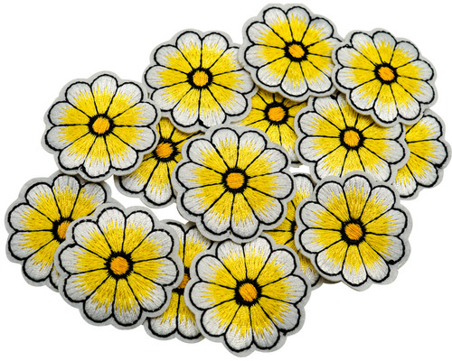 1 1/2" Yellow Daisy Flower Embroidery Iron On Heat Transfer Patch - Pack of 72