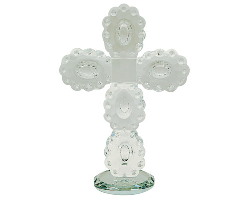 9" x 6 1/4" Clear Crystal Cut Standing Cross Ornament Decoration