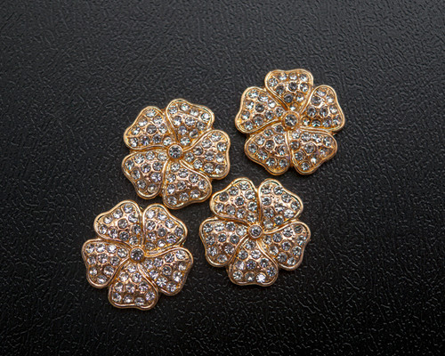1" Old Gold Floral Rhinestone Flat Back Metal Charm - Pack of 12
