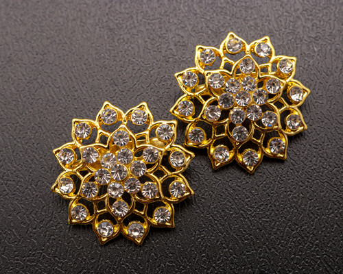 1 1/4" Yellow Gold Flower Crystal Rhinestone Brooch - Pack of 12