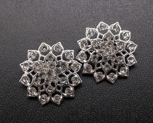 1 1/4" Silver Flower Crystal Rhinestone Brooch Pin  - Pack of 12 1 1/4" Silver Flower Crystal Rhinestone Brooch Pin  - Pack of 12