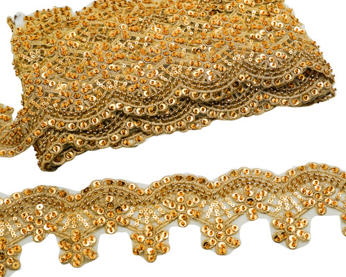 2 1/2"x 10 yards Gold Beaded Sequin Trim (EMS3518)