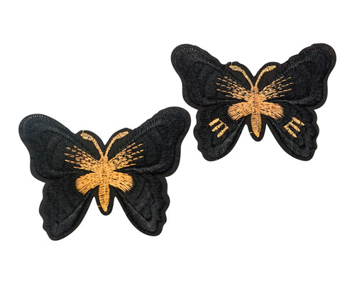 3"x 2 1/4" Black / Gold Embroidery Heat Transfer Iron On Butterfly Patch- Pack of 72