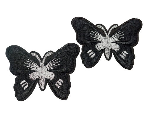 3"x 2 1/4" Black / Silver Embroidery Heat Transfer Iron On Butterfly Patch- Pack of 72