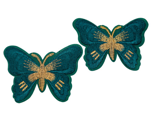 3"x 2 1/4" Hunter / Gold Embroidery Heat Transfer Iron On Butterfly Patch- Pack of 72