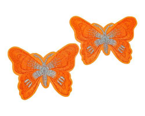 3"x 2 1/4" Orange / Silver Embroidery Heat Transfer Iron On Butterfly Patch- Pack of 72
