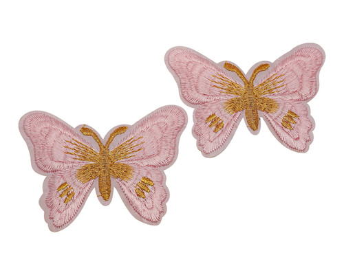 3"x 2 1/4" Pink / Gold Embroidery Heat Transfer Iron On Butterfly Patch- Pack of 72