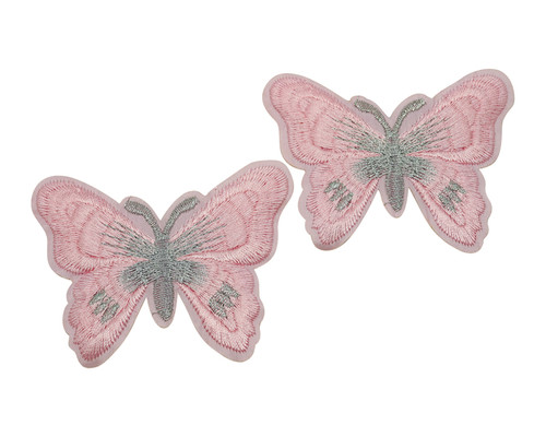 3"x 2 1/4" Pink / Silver Embroidery Heat Transfer Iron On Butterfly Patch- Pack of 72