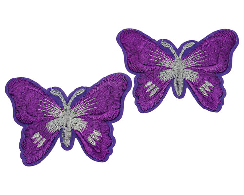 3"x 2 1/4" Purple / Silver Embroidery Heat Transfer Iron On Butterfly Patch- Pack of 72