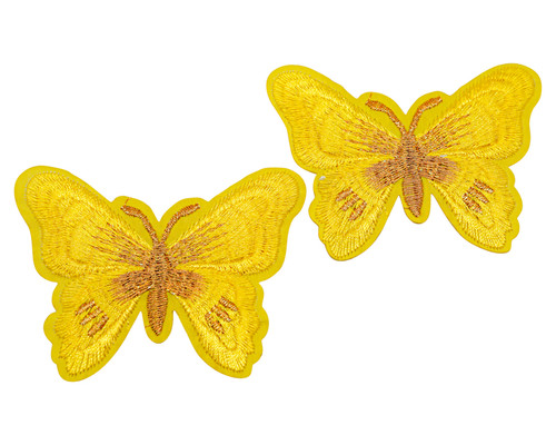 3"x 2 1/4" Yellow / Gold Embroidery Heat Transfer Iron On Butterfly Patch- Pack of 72