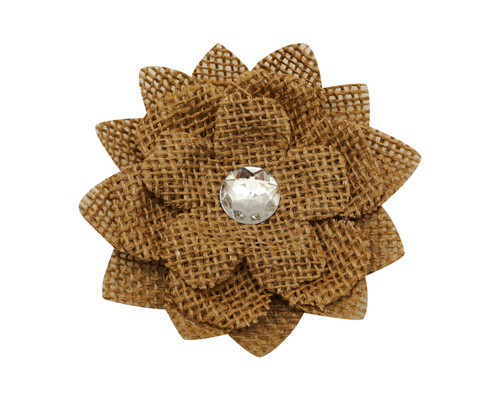 3 1/2" Brown Single Burlap Flower with Rhinestone - Pack of 36 Jute Fabric Flowers 3 1/2" Brown Single Burlap Flower with Rhinestone - Pack of 36 Jute Fabric Flowers
