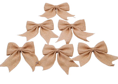 5"x 5 1/2" Large Tan Burlap Jute Fabric Bow Embellishment  - Pack of 36