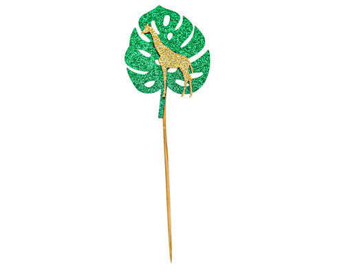 2"x 5 1/2" Green Gold Glitter Giraffe Monstera Leaf Cupcake Topper- Pack of 72