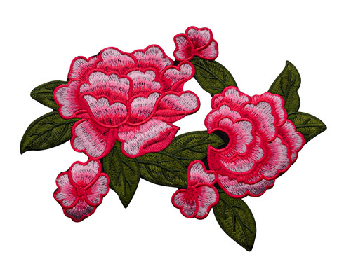 6"x 8" Fuchsia Rose Embroidery Heat Transfer Patch - Pack of 12