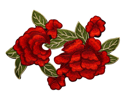 6"x 8" Red Rose Embroidery Heat Transfer Patch - Pack of 12