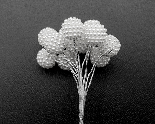 1/2"x 5" White Round Pearl Cluster Billy Balls Flower Spray - Pack of 48