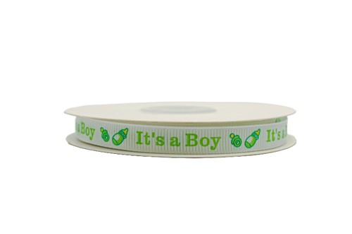 3/8"x 25 yards Mint It's a Boy Baby Shower Printed Grosgrain Gift Ribbon - Pack of 15 Rolls