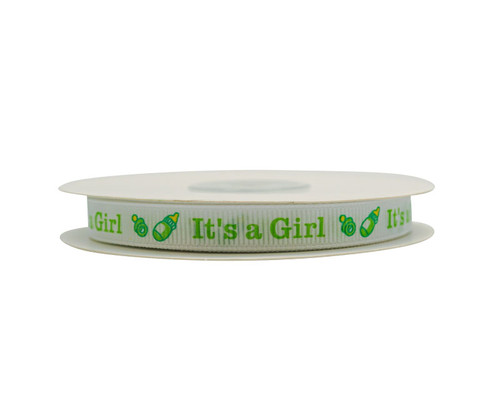 3/8"x 25 yards Mint It's a Girl Baby Shower Printed Grosgrain Gift Ribbon - Pack of 15 Rolls