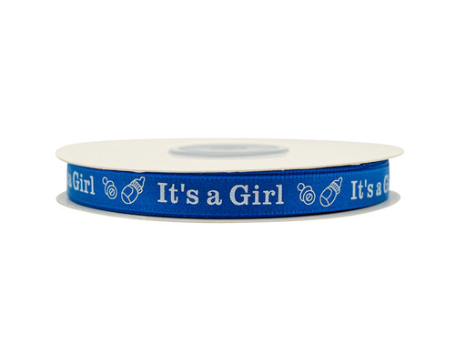 3/8"x 25 yards Royal Blue It's a Girl Baby Shower Printed Satin Gift Ribbon - Pack of 15 Rolls