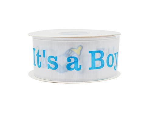 1 1/2"x 25 yards Blue It's a Boy Baby Shower Printed Grosgrain Gift Ribbon - Pack of 5 Rolls