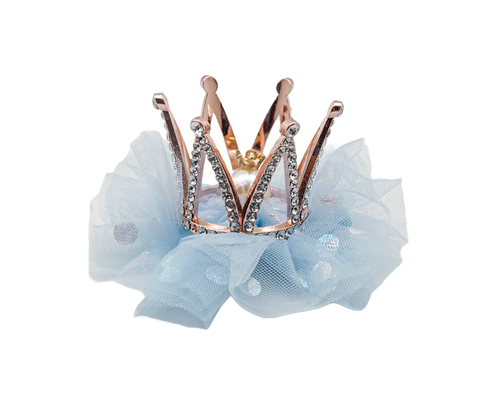 3 1/2" Gold-Blue Birthday Tulle Crown Clip - Pack of 12